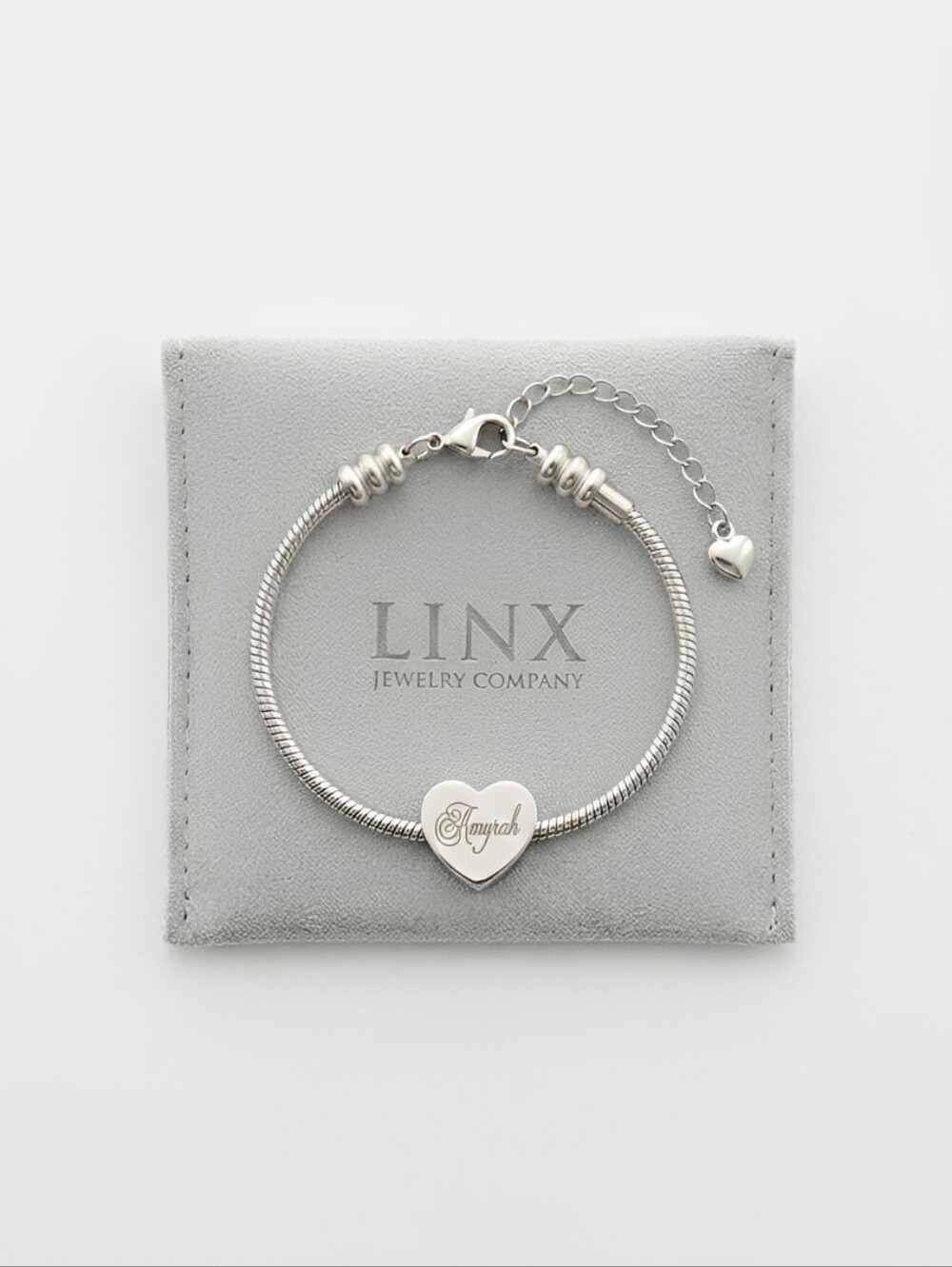 Linx Snake Chain Charm Bracelet with Personalized Name Heart Charm